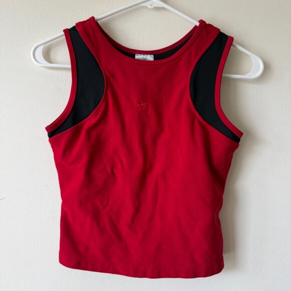 Nike DRI-Fit Run Track Workout Tank Top Red w/ Pockets Built-In Shelf Bra- Small - Picture 1 of 7